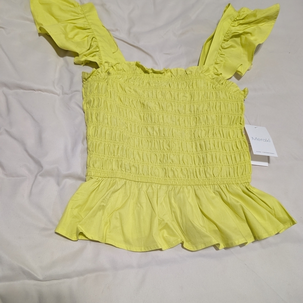 Meraki Neon Yellow Ruffle Sleeve Top